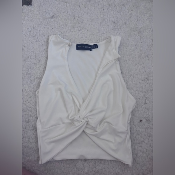 Pretty Little Thing White Tank Top Scrunched Cropped Womens US 2 - Picture 1 of 4